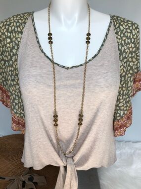 Boho Tie Top AND VINTAGE Gold NECKLACE Tortoise Bead